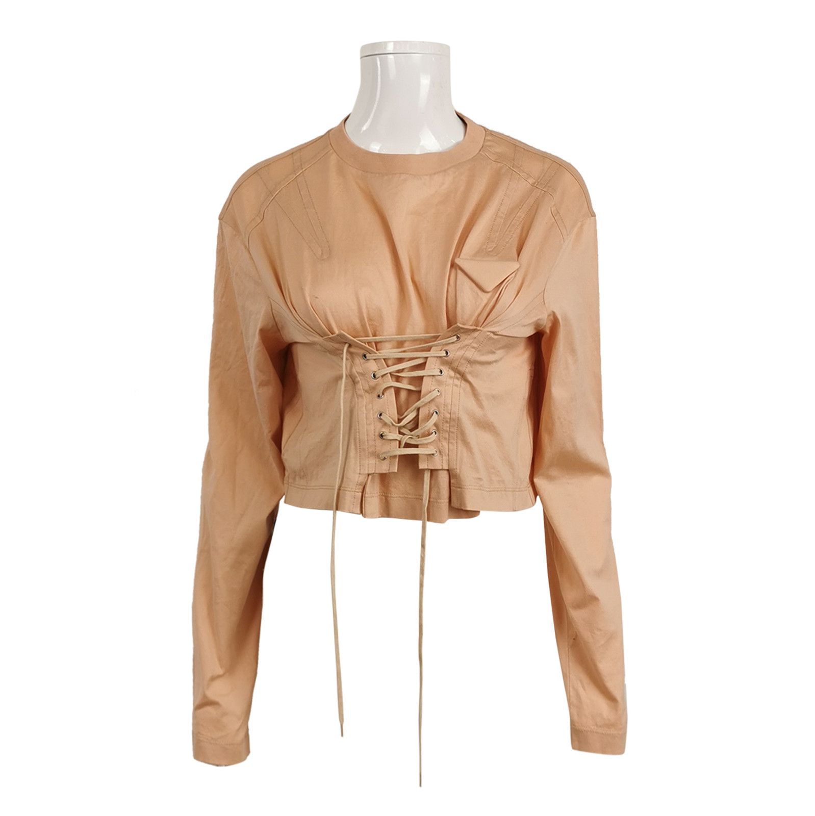 Prada Prada Cropped Long Sleeve T-Shirt in Beige 0089 Size M / US 6-8 / IT 42-44 - 1 Thumbnail