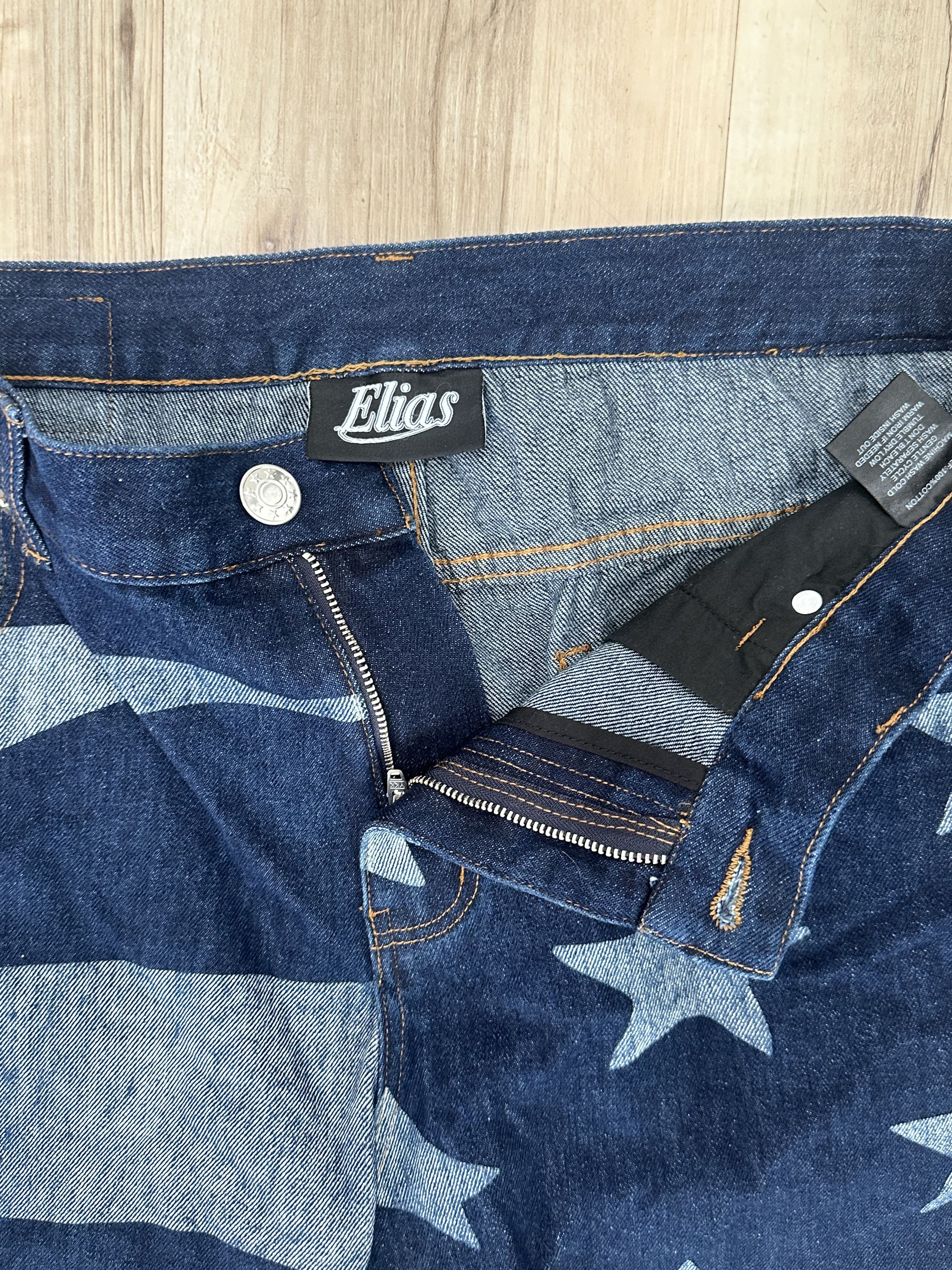 Other ELIAS Blue Jeans w/ American Flag Print & Zipper Pockets Size US 34 / EU 50 - 2 Thumbnail