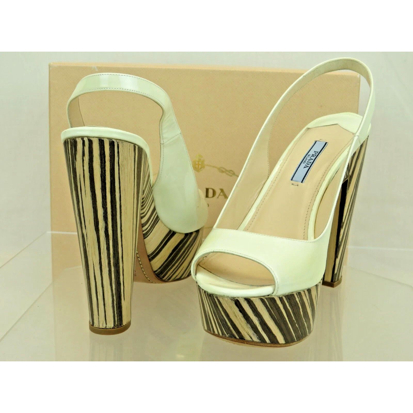 Prada PRADA 1Z647D WHITE PATENT LEATHER SANDALS PUMPS 40.5 ITALY Size US 10.5 / IT 40.5 - 2 Thumbnail