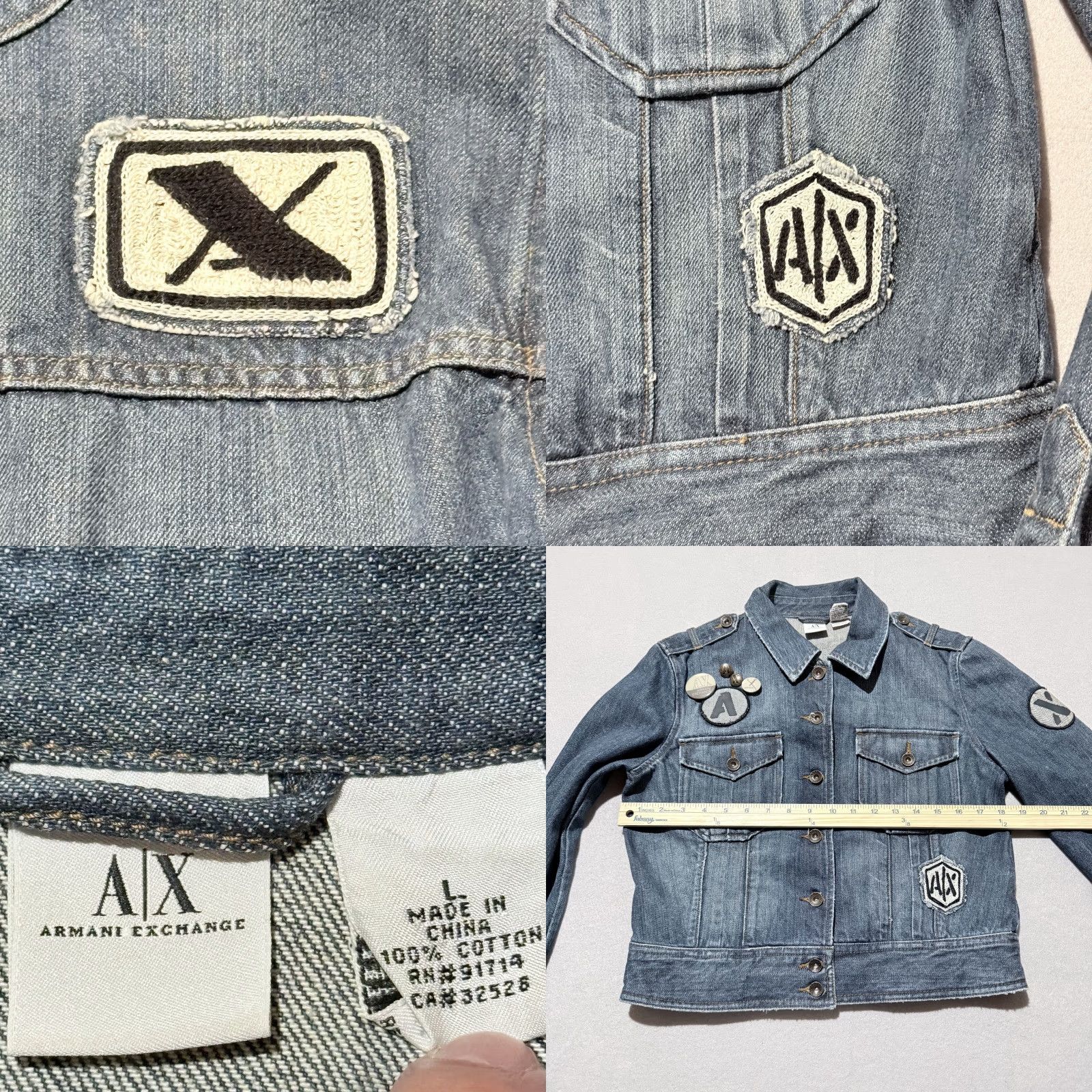 Armani Exchange Armani Exchange Jacket Blue Women's Large Denim Trucker Collared Patchwork/Logo Button Vintage? No Size L / US 10 / IT 46 - 8 Thumbnail