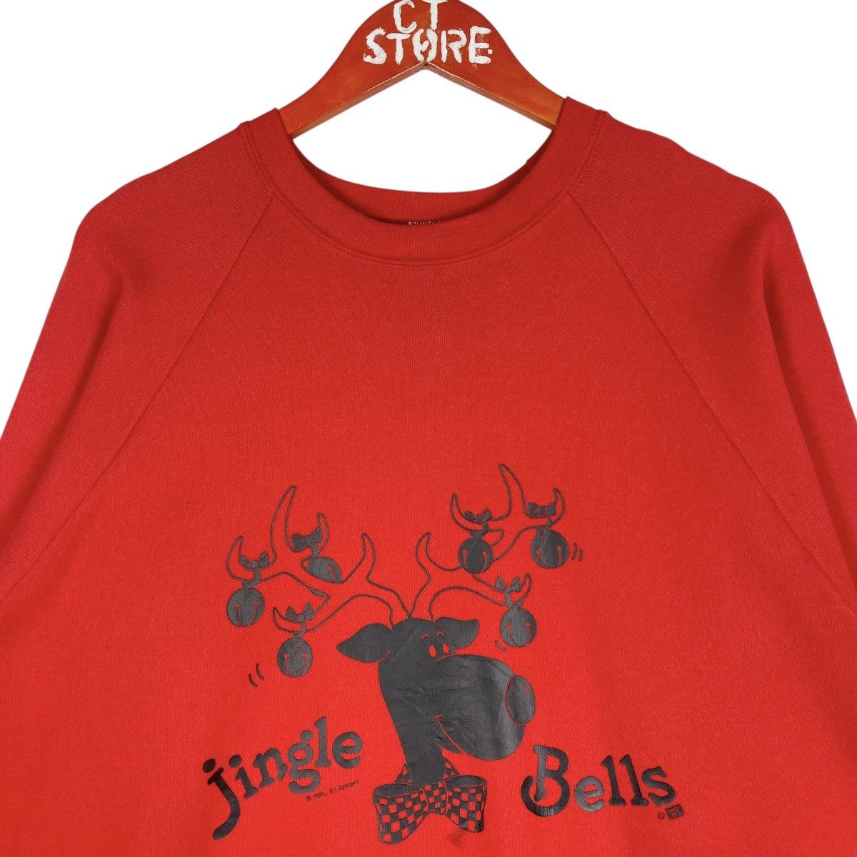 Vintage Vintage 80s Jingle Bells Christmas Crewneck Sweatshirt Red Size US L / EU 52-54 / 3 - 3 Thumbnail