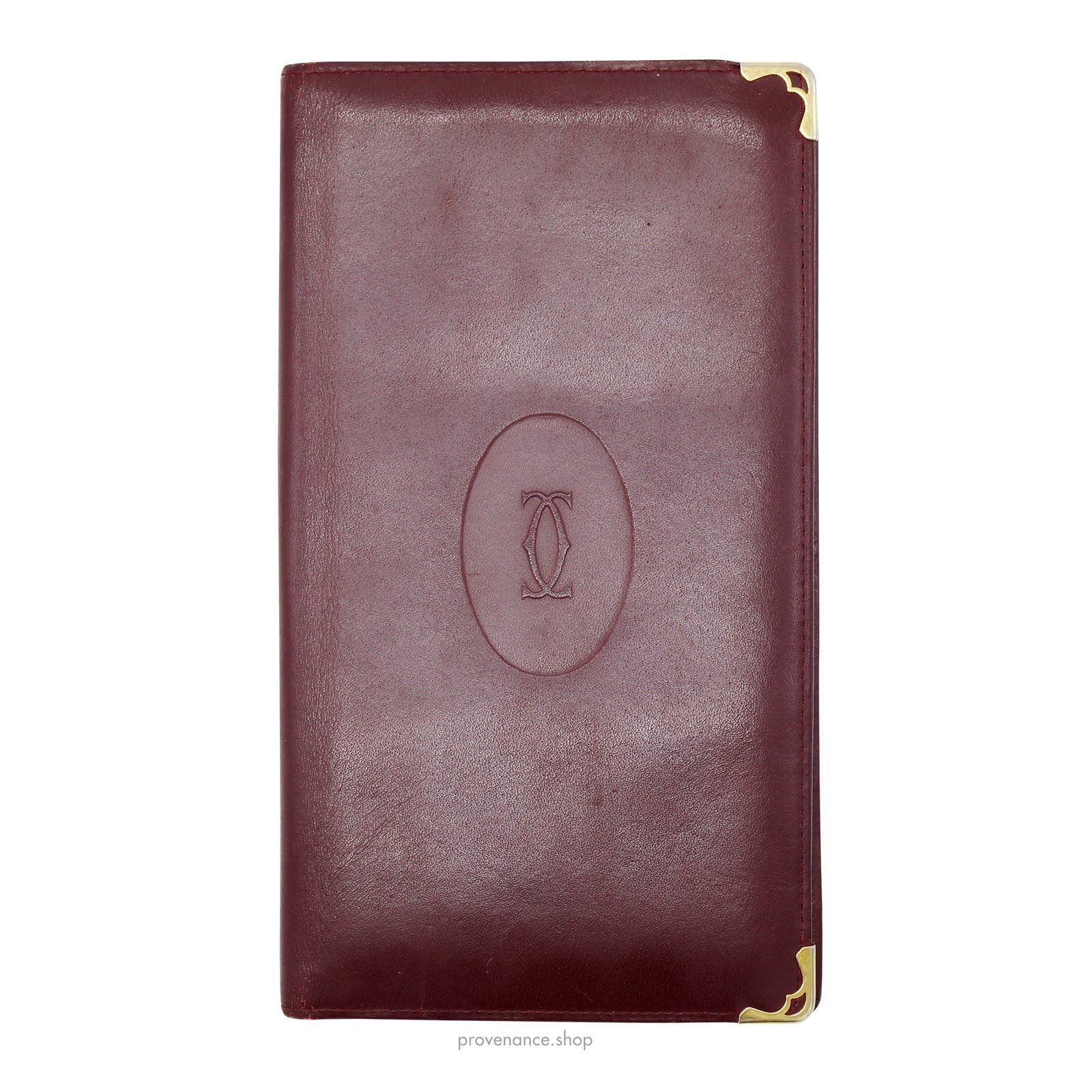 image of Cartier Long Wallet - Burgundy Calfskin Leather in Brown, Men's