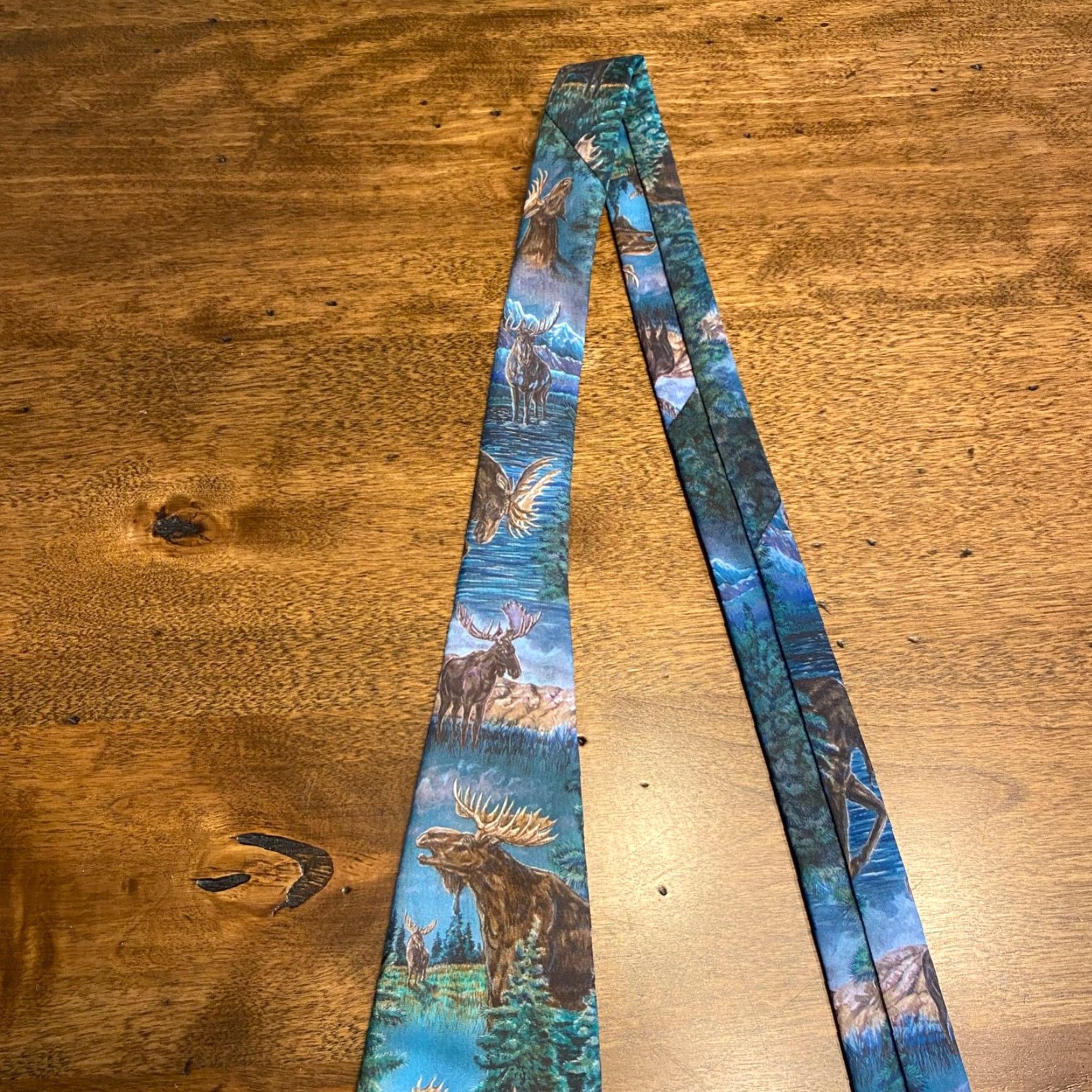 Vintage D'em Crazy Moose Woodland Lake Scene Neck Tie 3.6" Wide - Blue Polyester Men's Tie Size ONE SIZE - 4 Thumbnail