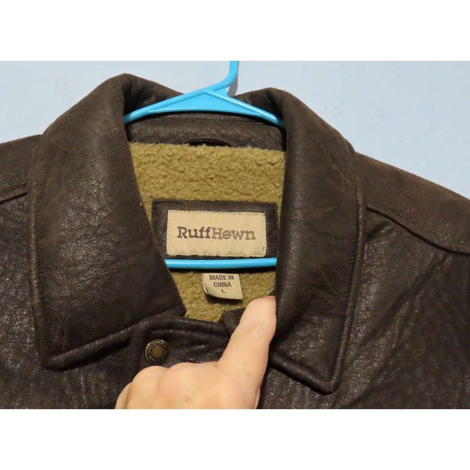 Vintage Ruff Hewn Jacket Bomber Mens Large Brown Faux Leather Sherpa Lined Zip Snap Coat Size US L / EU 52-54 / 3 - 5 Thumbnail