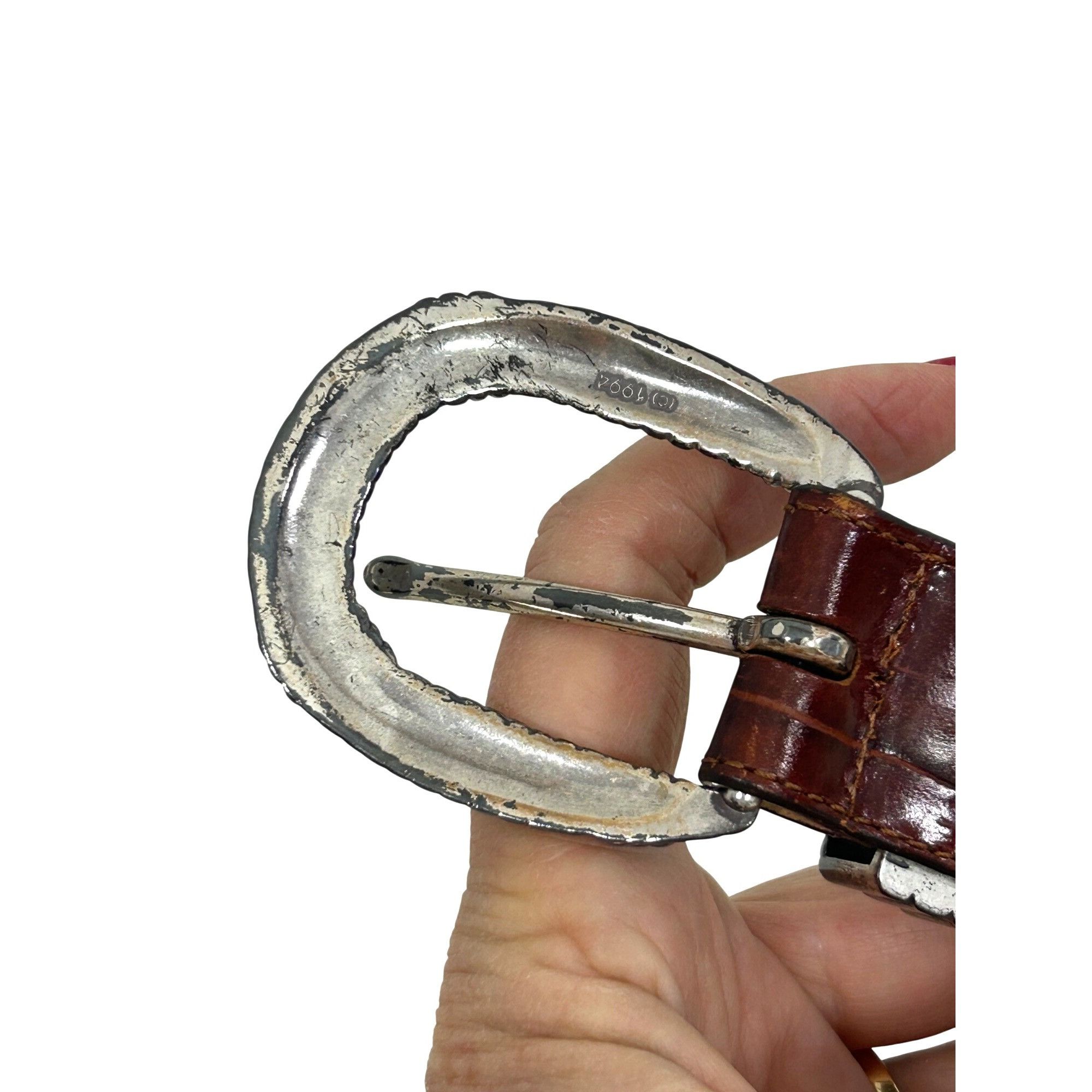 Brighton Brighton Vtg Belt S Brown Crocodile Silver Tone Twisted Rope Size ONE SIZE - 18 Thumbnail