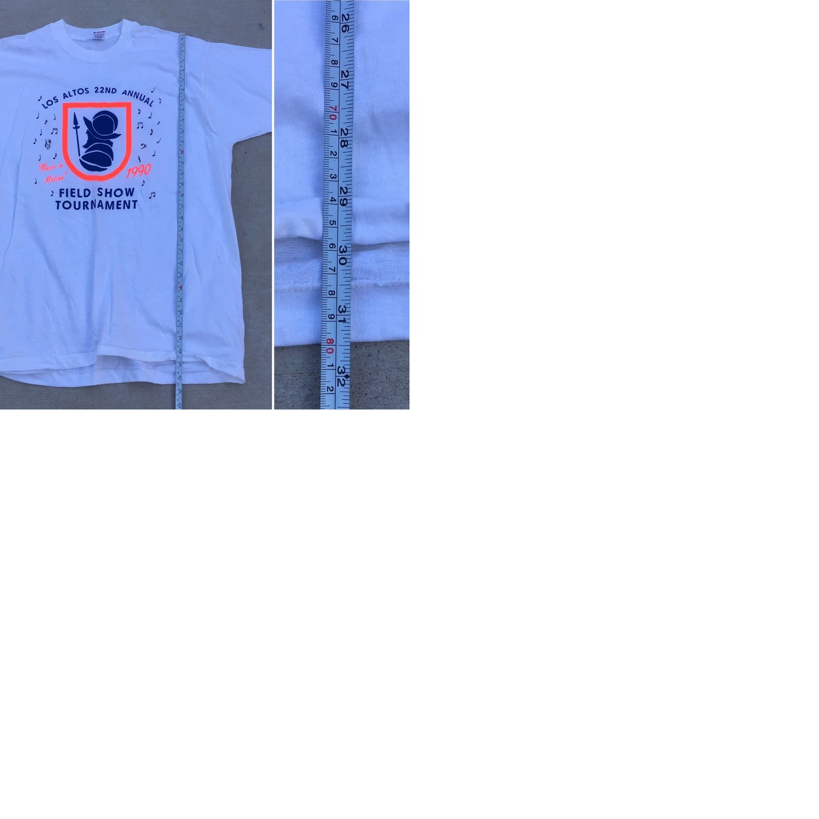 Fruit Of The Loom VINTAGE Los Altos 22nd Annual Field Show Tournament T-Shirt Music In Motion 1990 2XL White Mens Graphic Tee 1990s Fruits of the Loom Size US XXL / EU 58 / 5 - 9 Thumbnail