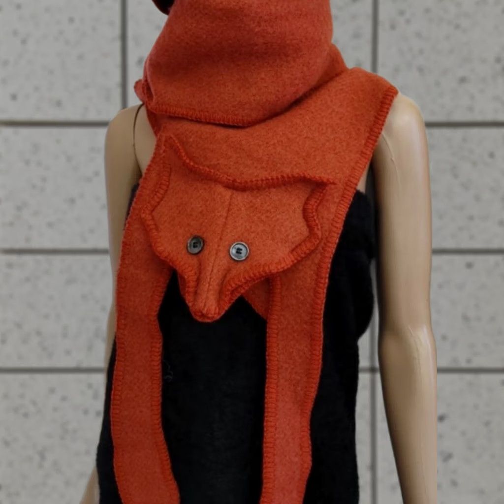 Vintage VINTAGE LILLUNN Scarf Wool Norway Fox Pattern Solid Red Orange Women's Wool Scarf Norway Made in Norway 71x10 inch Size ONE SIZE - 1 Thumbnail