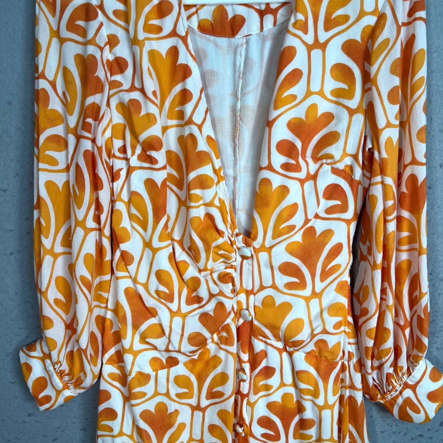 Vintage MAEVE Floral Print Shirt Dress, Orange, Long Sleeve, Adult Womens 0, V-Neck, Flower Theme Size XS / US 0-2 / IT 36-38 - 5 Thumbnail
