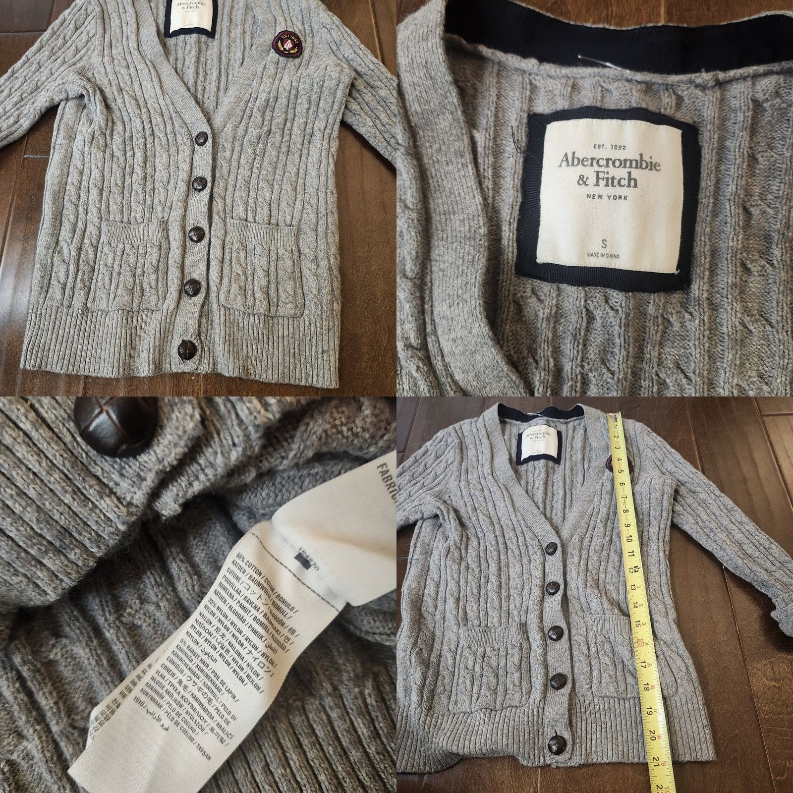 Abercrombie & Fitch Abercrombie & Fitch Womens Small Gray Cable Knit Cardigan Shirt Adult Small Gray Cardigan Size S / US 4 / IT 40 - 8 Thumbnail
