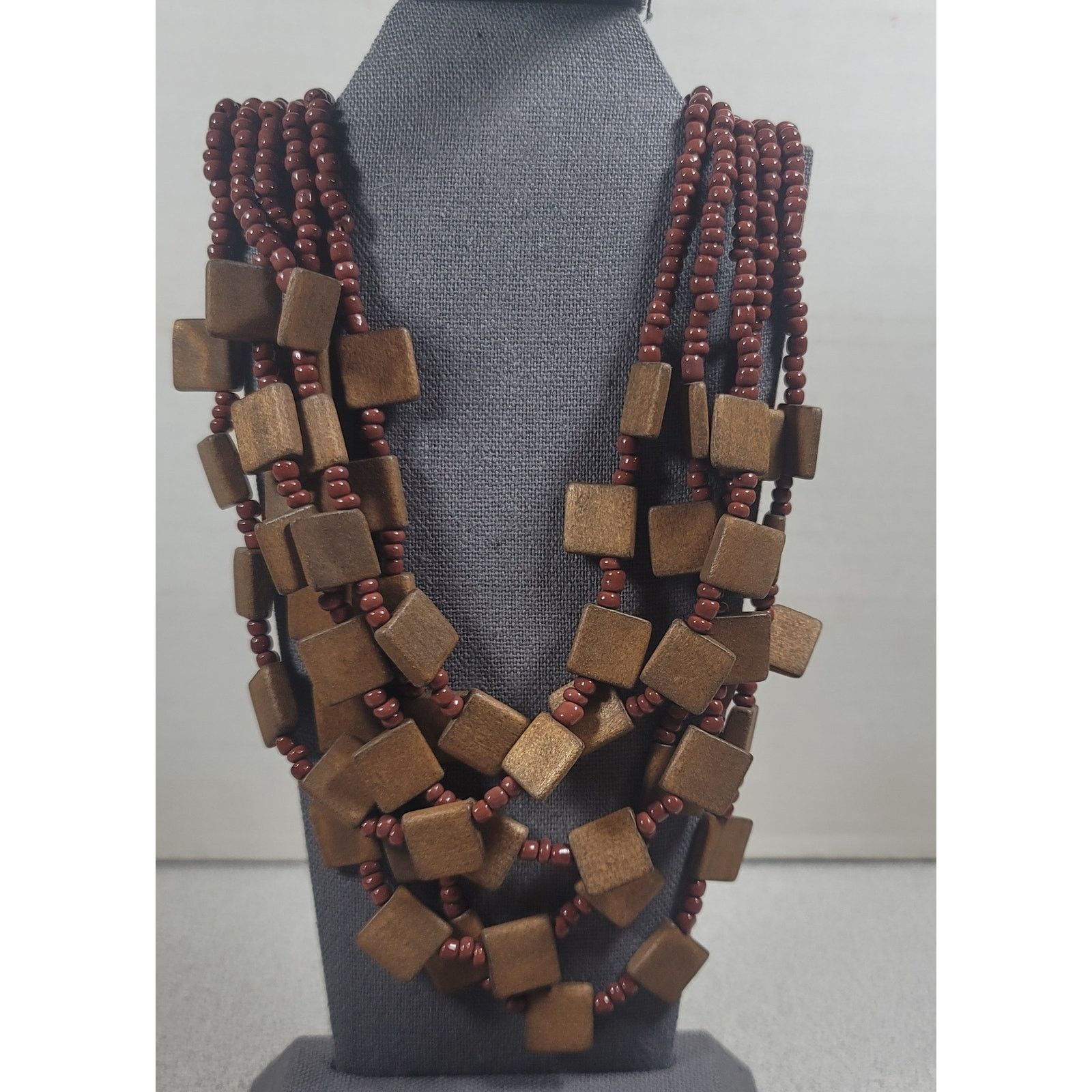 Other Five Strand Brown Wooden Squares Beads 10" Necklace Size ONE SIZE - 1 Thumbnail