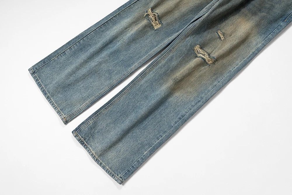 Japanese Brand × Vintage Mud Dyed Hole Baggy Jeans Hombre Frayed Ripped Trousers y2k Size US 32 / EU 48 - 10 Thumbnail