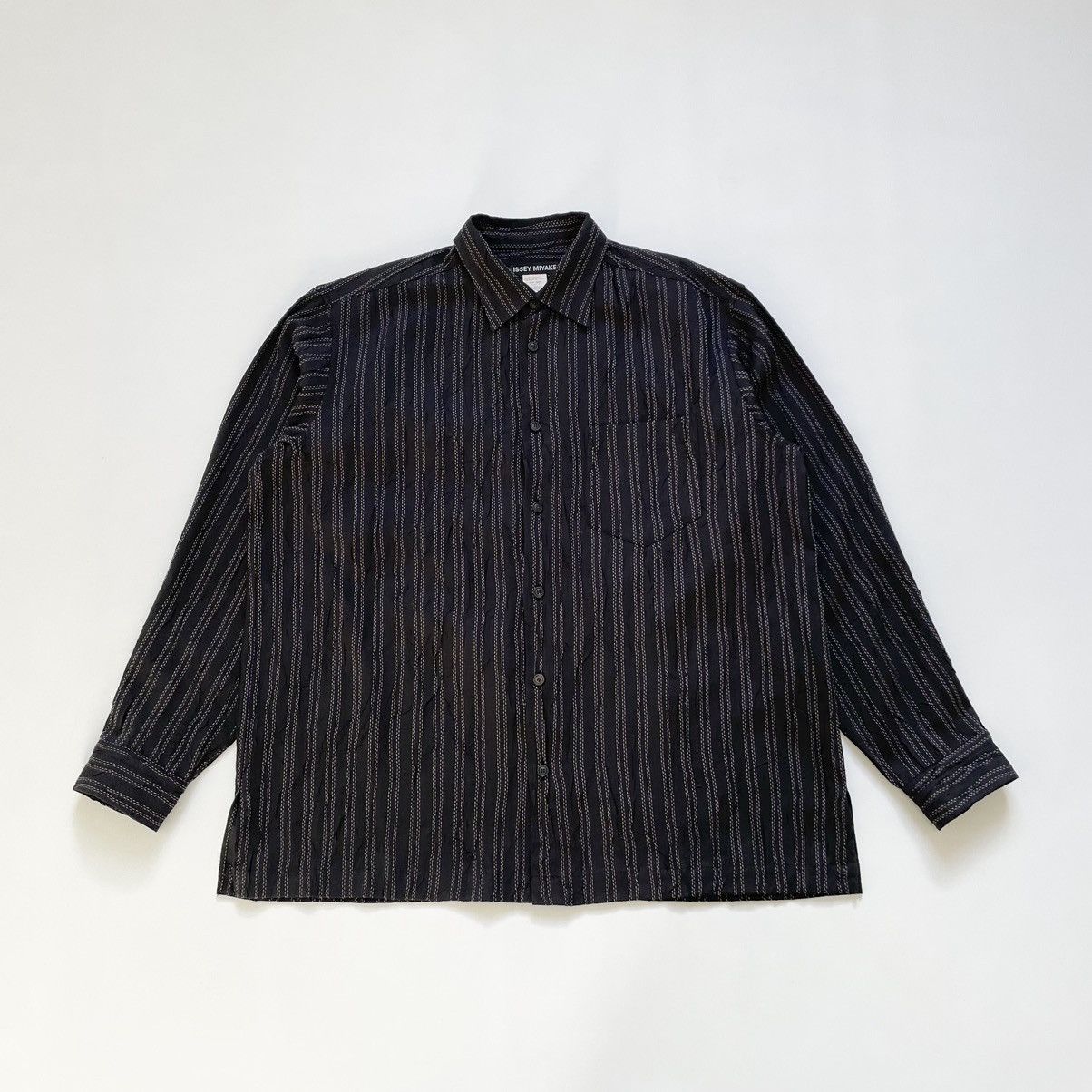 Issey Miyake Black Creased Nylon Multi Stitch Shirt Size US XL / EU 56 / 4 - 1 Thumbnail