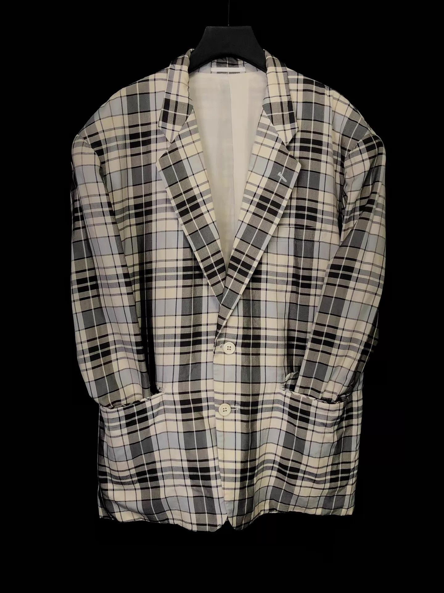 Comme des Garcons CDG 87SS Silk Ivory Gray Gradient Check Jacket Size US M / EU 48-50 / 2 - 2 Thumbnail