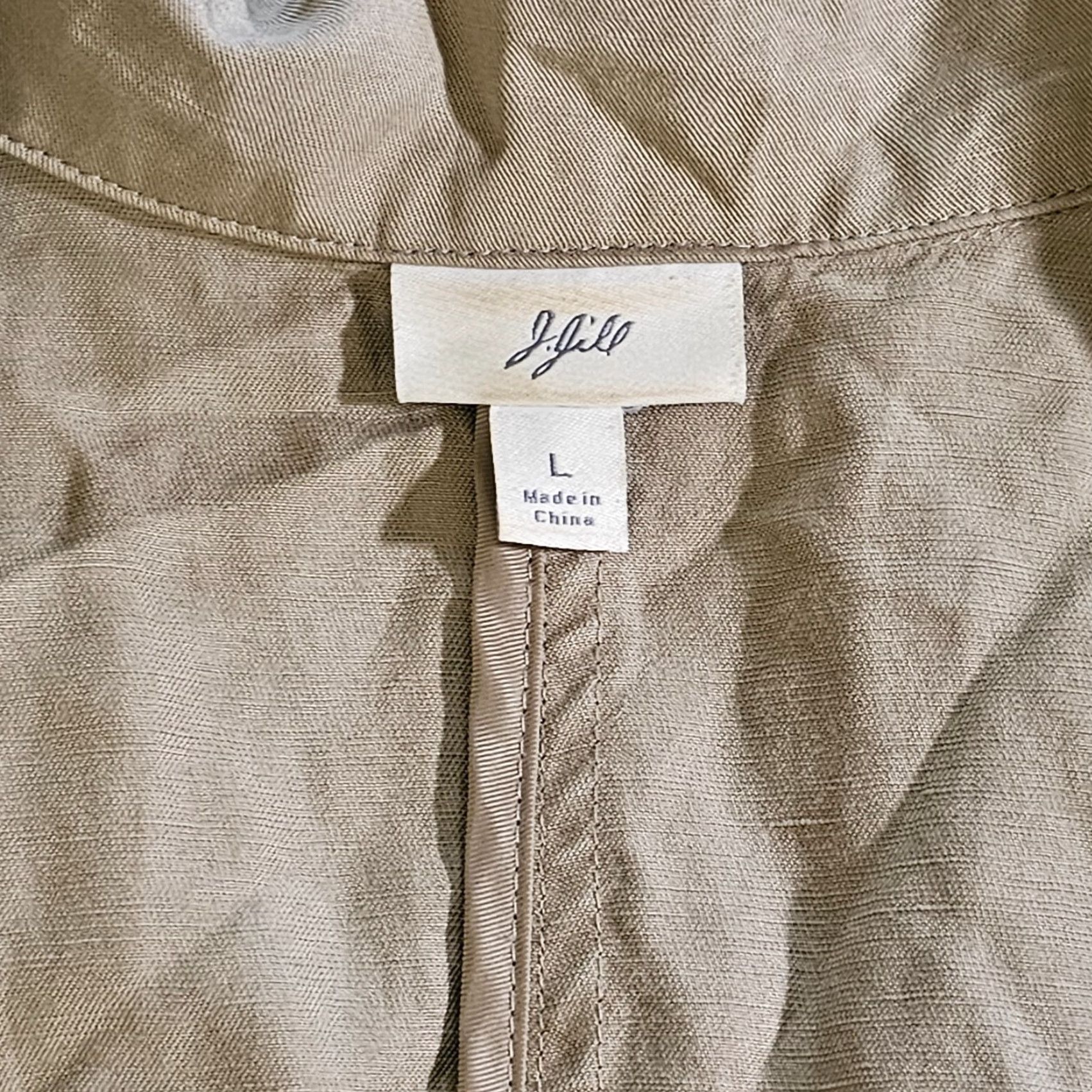 J. Jill J. Jill Blazer Shirt Women Large Beige Khaki Linen Tie Long Sleeve Casual Career Size L / US 10 / IT 46 - 3 Thumbnail