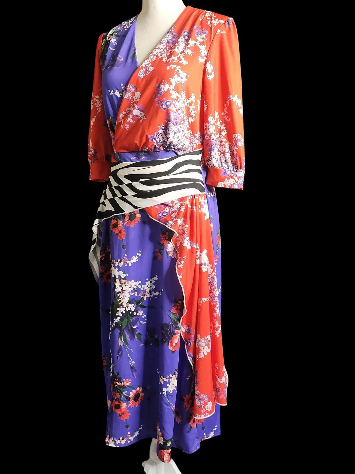 Asos ASOS Women's Colorblock Floral Wrap Midi Dress w/Zebra Print Size M / US 6-8 / IT 42-44 - 5 Thumbnail