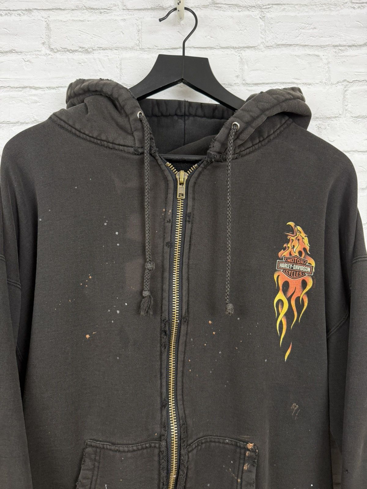Harley Davidson (XL) THRASHED OUT FLAMES Harley Davidson Zip Up Hoodie Size US XL / EU 56 / 4 - 5 Thumbnail