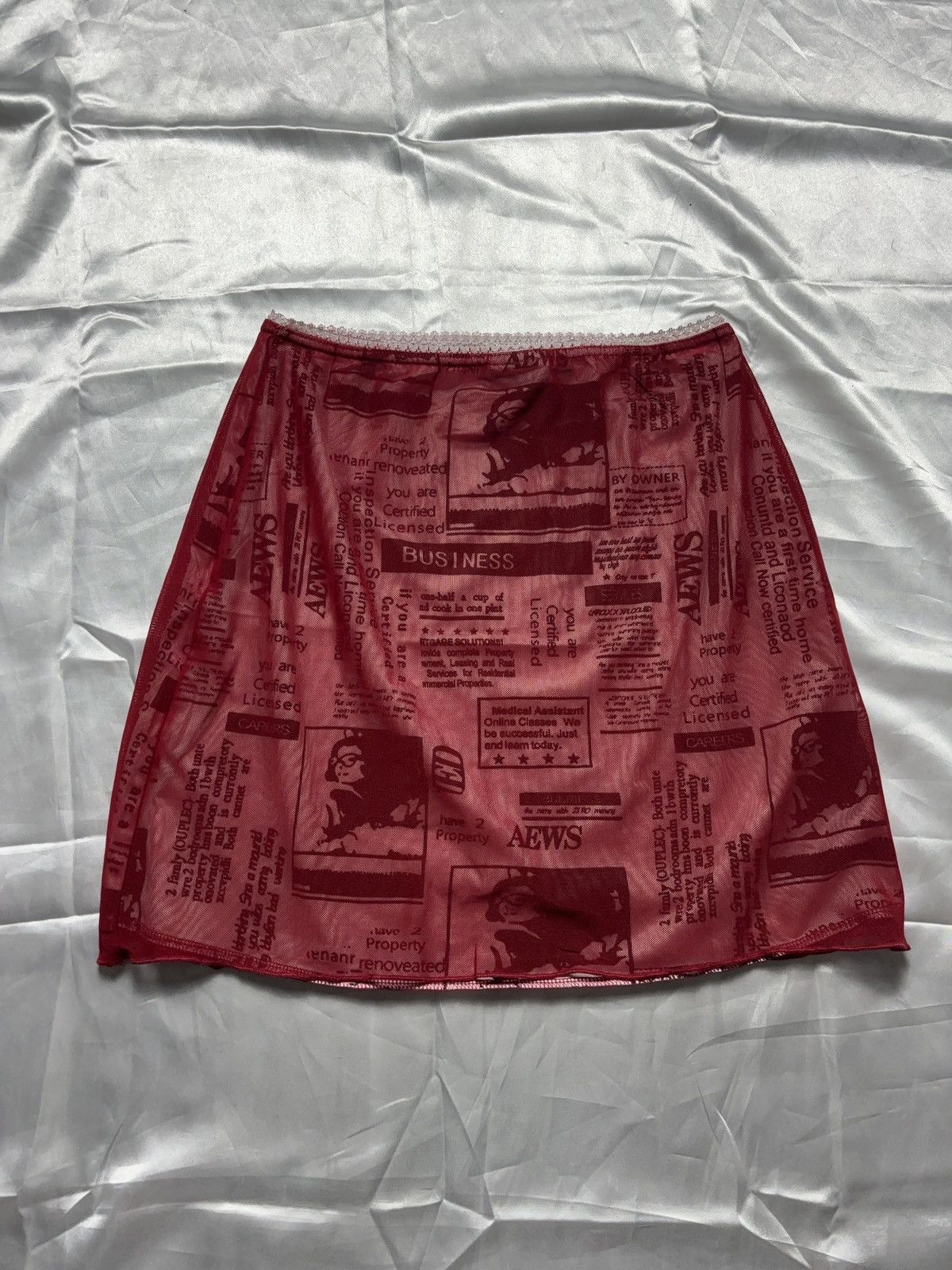 Vintage “Magazine” art vintage printed mixed mesh mini skirt Size 26" / US 2 / IT 38 - 2 Thumbnail