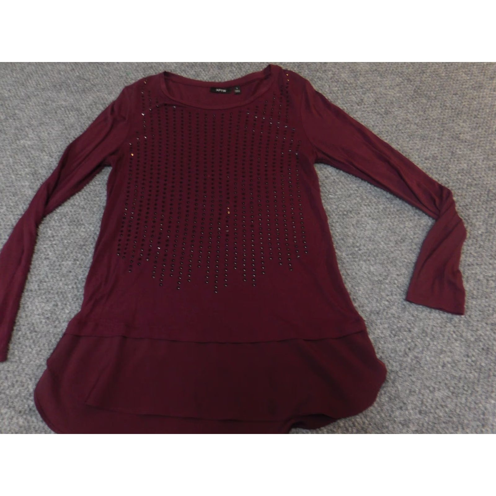 Apt. 9 Apt. 9 Blouse Women S Red Solid Crew Neck Long Sleeve Casual Breathable Regular Fit Size S / US 4 / IT 40 - 3 Thumbnail