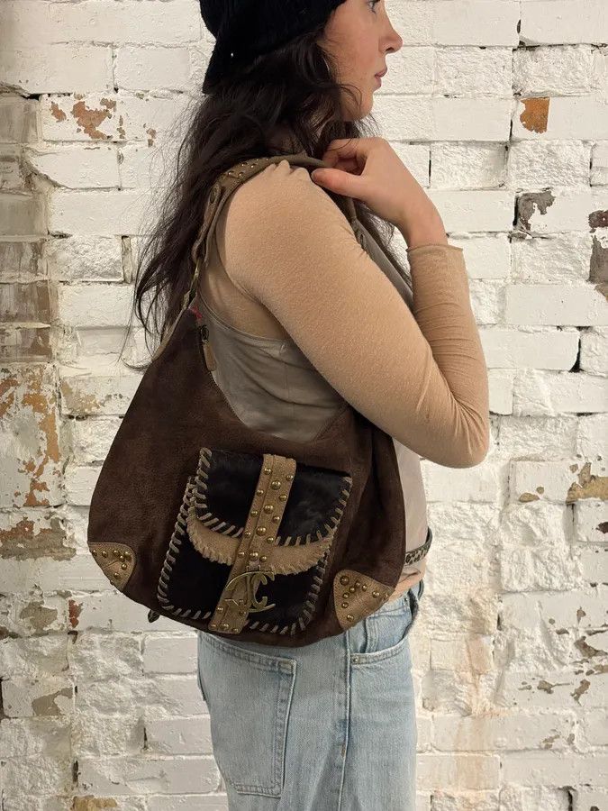 Just Cavalli 2000s Cavalli Brown Suede Leather & Fur Handle Bag Size ONE SIZE - 3 Thumbnail