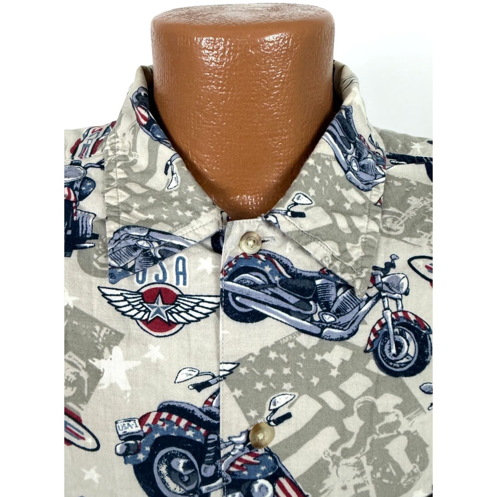 Croft & Barrow VINTAGE Croft & Barrow Motorcycle Shirt Men L Beige Short Sleeve Button-Up 90s Biker American Flag Casual Vintage 90s Men L Shirts Size US L / EU 52-54 / 3 - 4 Thumbnail