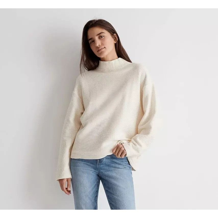 Madewell Madewell Ribbed Ivory Funnel Neck Sweater Size S / US 4 / IT 40 - 2 Thumbnail