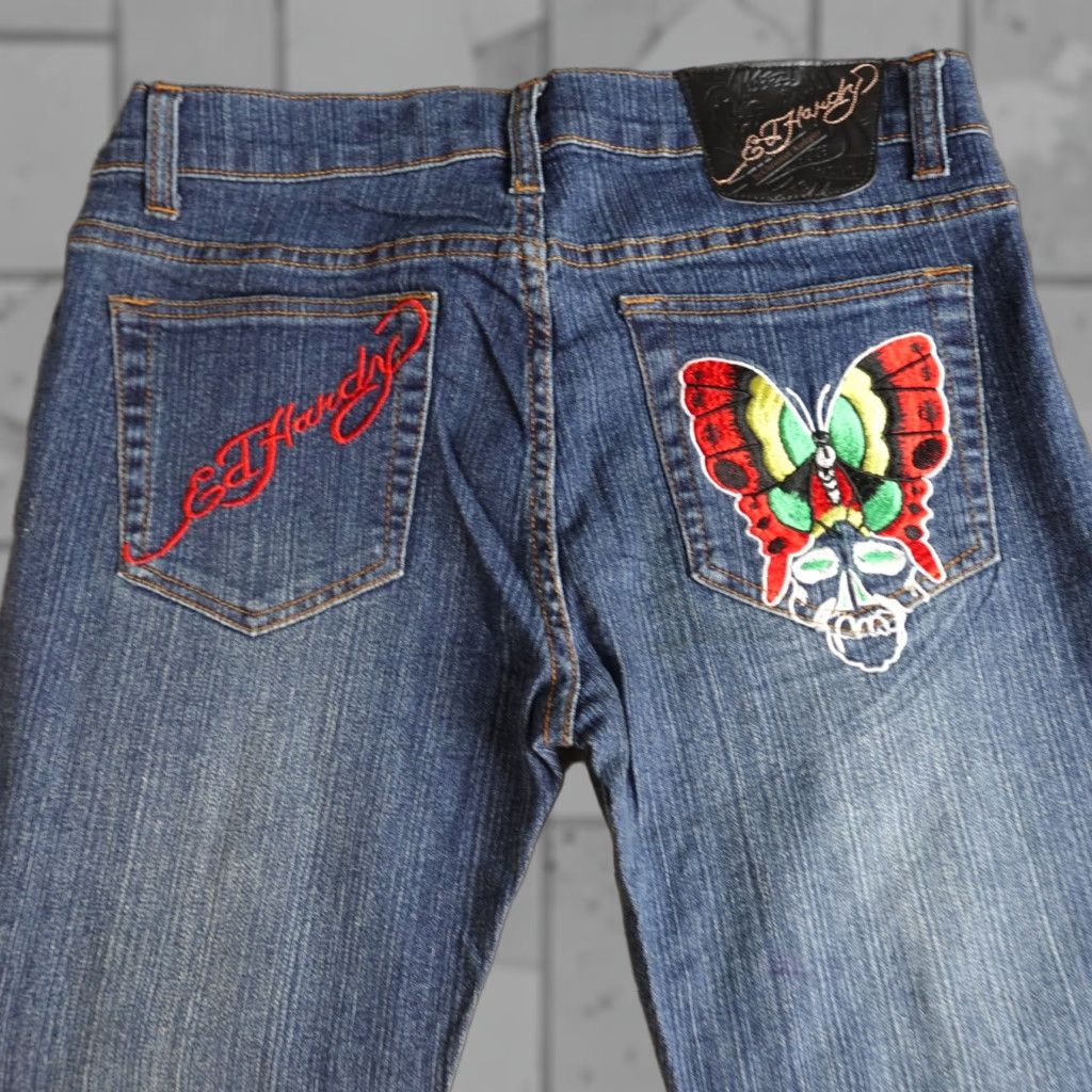 Ed Hardy Ed Hardy Womens Jeans 13/14 Blue Embroidered Flare Denim 5-Pocket Regular Shirt Womens Jeans Flared 90s Style (no) Size 36" / US 14 / IT 50 - 1 Thumbnail