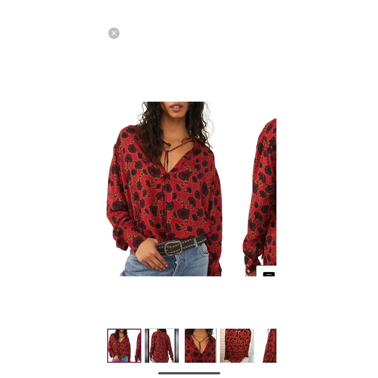 Free People Free People Mia Red Floral Print Tie Neck Boho blouse Size M / US 6-8 / IT 42-44 - 3 Thumbnail