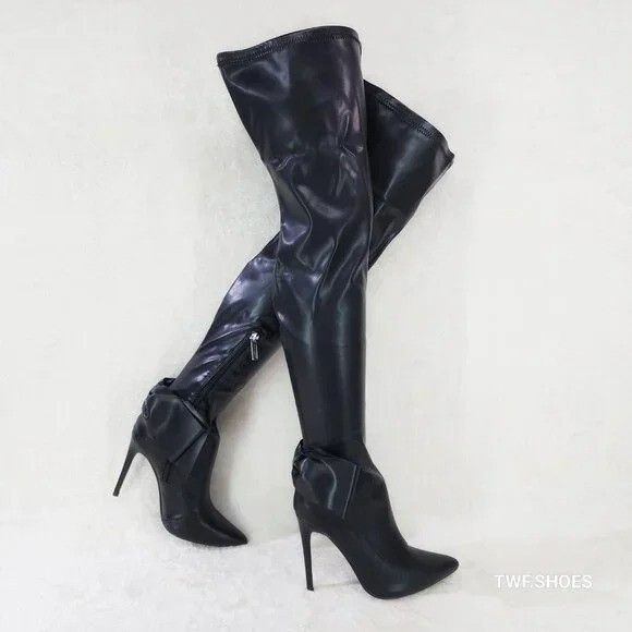Other OTK Thigh Boots Black High Heel Stiletto Boots Big Back Bow Size US 7 / IT 37 - 1 Thumbnail
