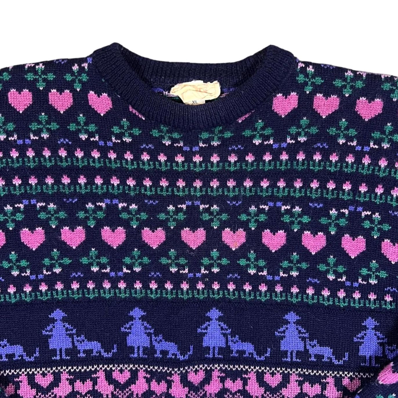 Vintage VINTAGE KEATS Jumper Women XL Wool Knit Heart Floral Patterned Crew Neck 90s Pullover Jumper Womens XL Multicoloured Coral Navy Green Purple Size XL / US 12-14 / IT 48-50 - 3 Thumbnail