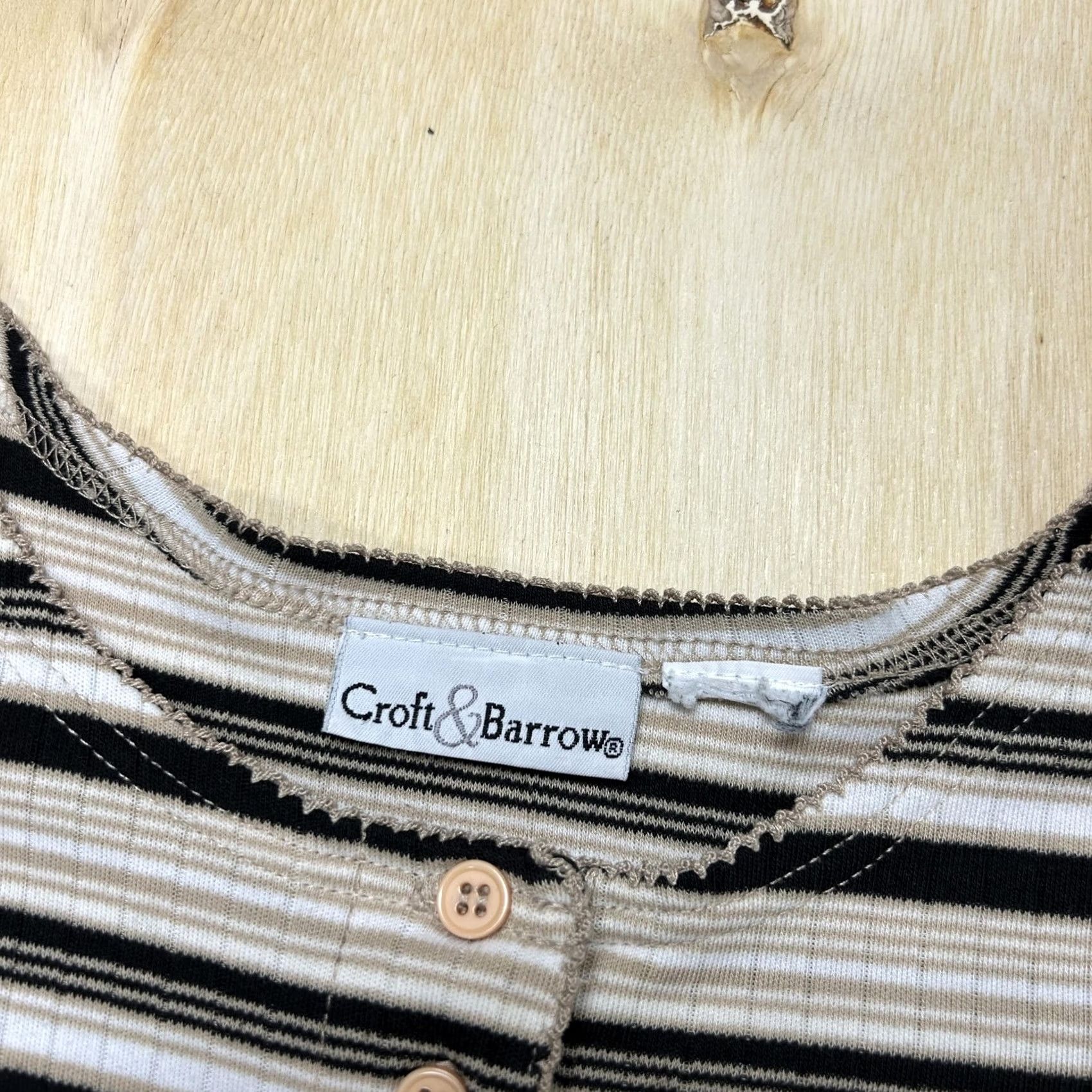 Croft & Barrow Croft & Barrow Shirt Womens XL Black Stripe Henley Short Sleeve Ribbed Knit Top Size XL / US 12-14 / IT 48-50 - 3 Thumbnail