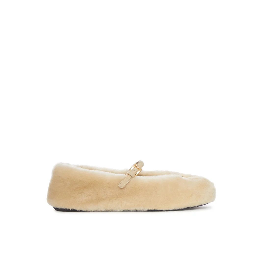 Prada PRADA $1150 Travertine Stone Shearling Ballerinas New & Auth Size US 6 / IT 36 - 1 Thumbnail