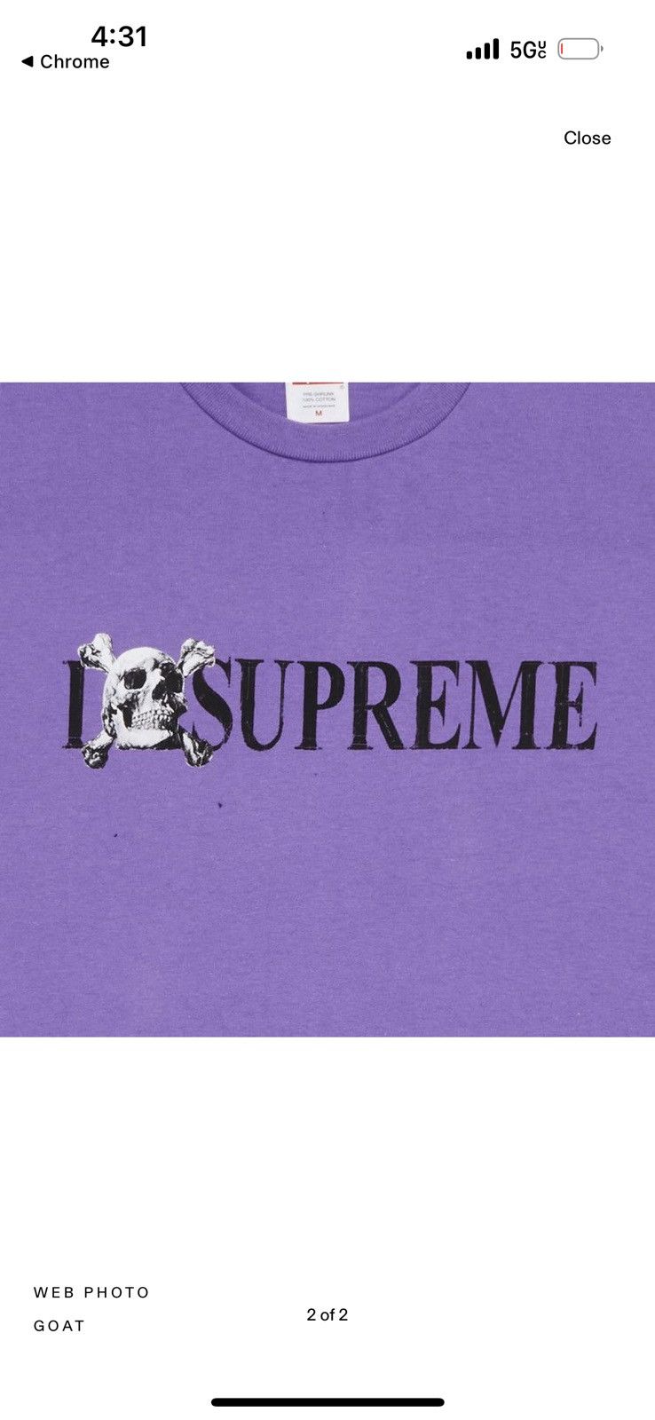 Supreme Supreme Skull Tee ‘Purple’ Men’s Size M Size US M / EU 48-50 / 2 - 2 Thumbnail