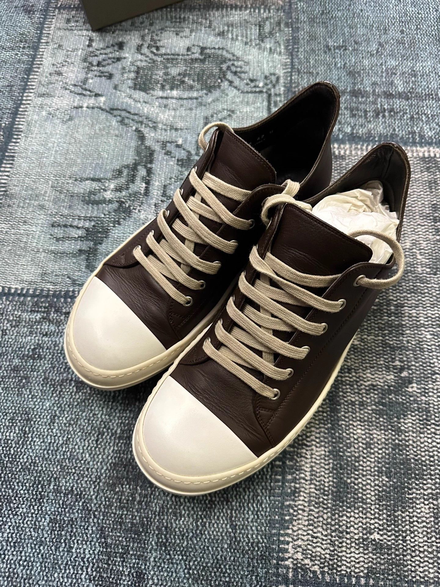 Rick Owens Rick Owens Mainline Low-Top Leather Sneakers 42 Black Brown Size US 9 / EU 42 - 3 Thumbnail