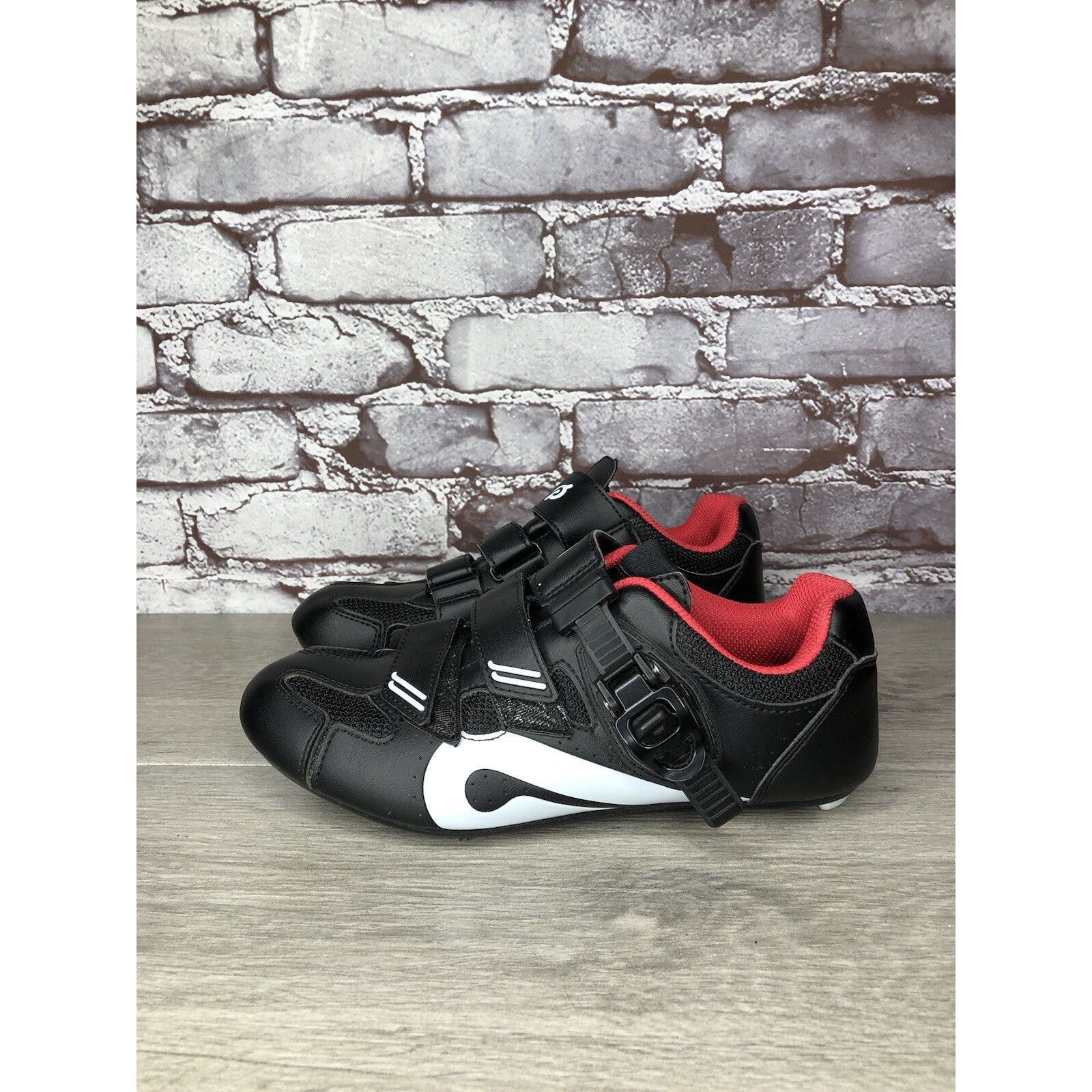 Other Peloton Cycling Shoes Black Leather Mesh White Red Strap Wom Size US 6.5 / IT 36.5 - 21 Thumbnail