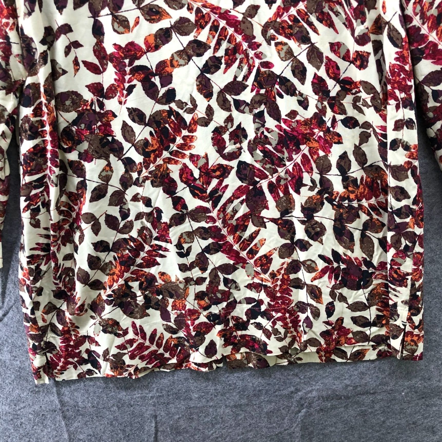 J. Jill J. Jill Fall Leaf Print Top Womens S Boat Neck Rayon Beige Brown Red 3/4 Sleeve Size S / US 4 / IT 40 - 4 Thumbnail