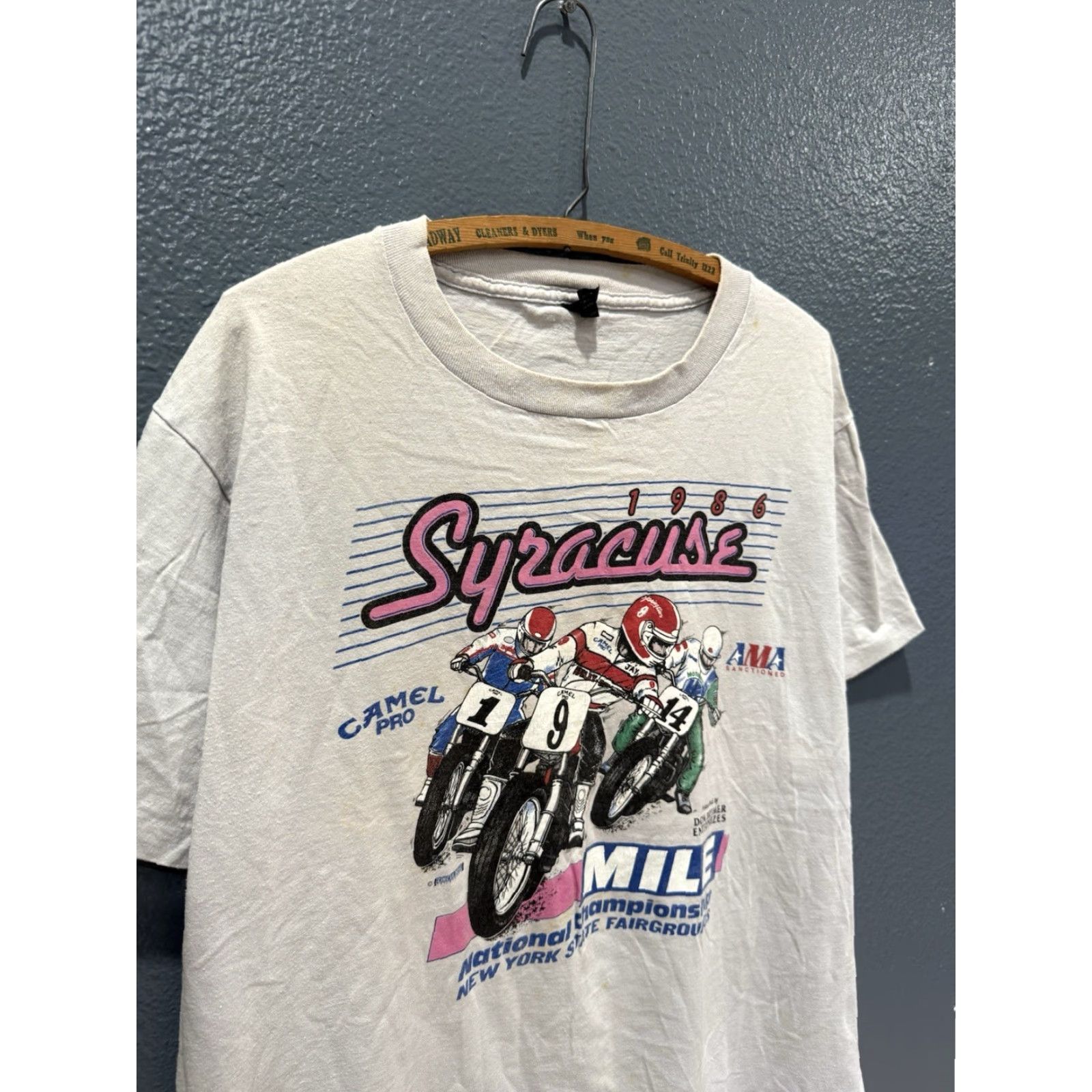 Camel VINTAGE Syracuse Mile Flat Track Racing Motorcycle Tee XL Gray Camel Pro Shirt 1980s Men’s Mens Size US XL / EU 56 / 4 - 3 Thumbnail