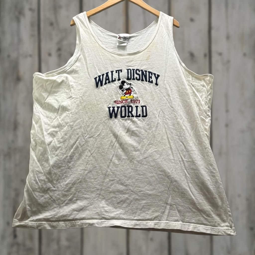 Disney VINTAGE? No. (Cannot assume) => Walt Disney World Shirt Mens 4XL White Mickey Mouse Embroidered Sleeveless Tee Size US XXL / EU 58 / 5 - 1 Thumbnail