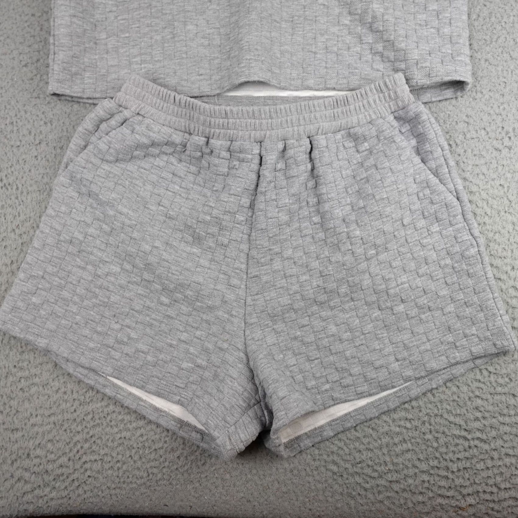 Vintage Main Strip Pajama Set Women's Large Gray Henley Short Sleeve Knit Collared Shirt? Size 36" / US 14 / IT 50 - 5 Thumbnail