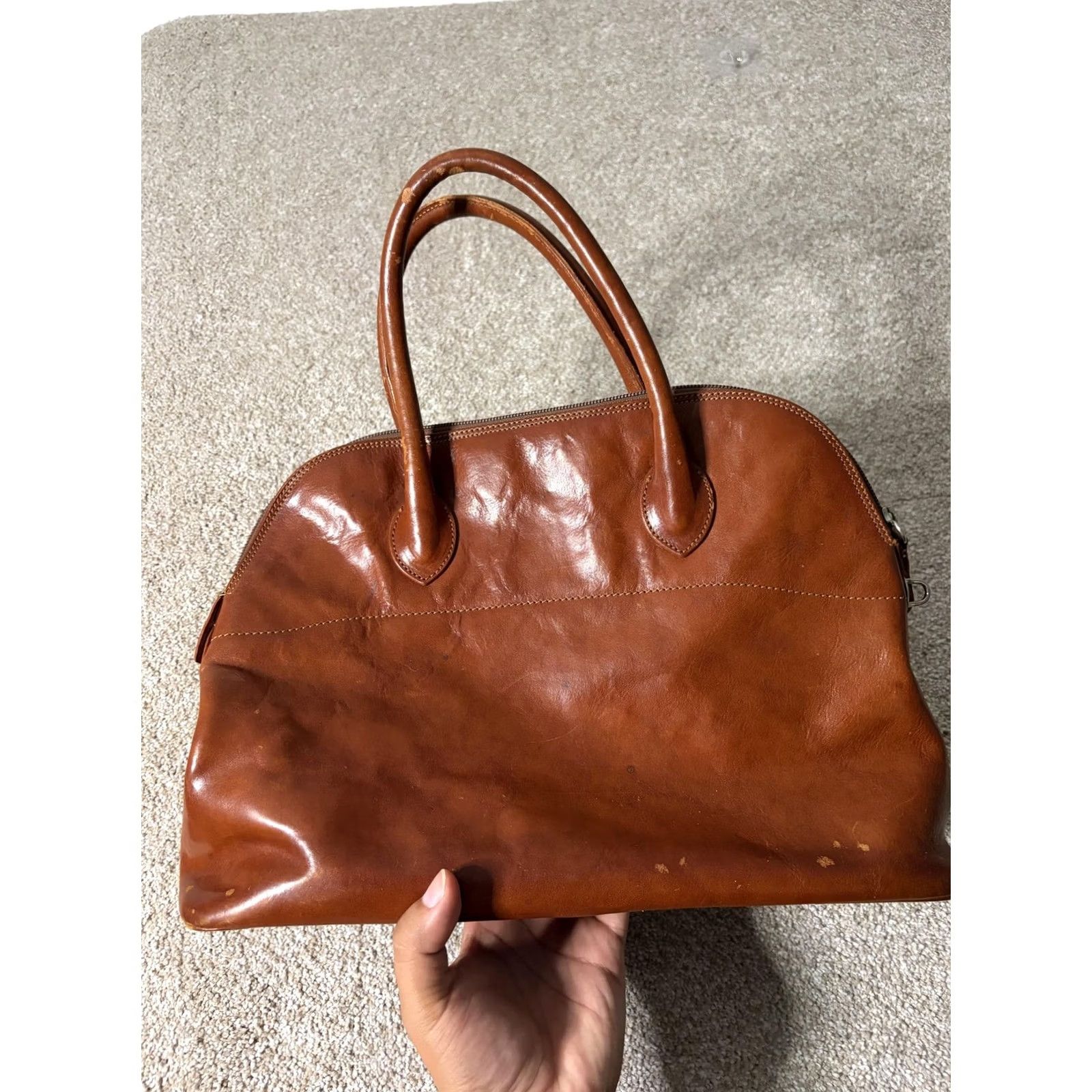 Vintage La Sella Roma Satchel Bag Womens Medium Brown Leather Top Handle Crossbody Purse Size M / US 6-8 / IT 42-44 - 3 Thumbnail