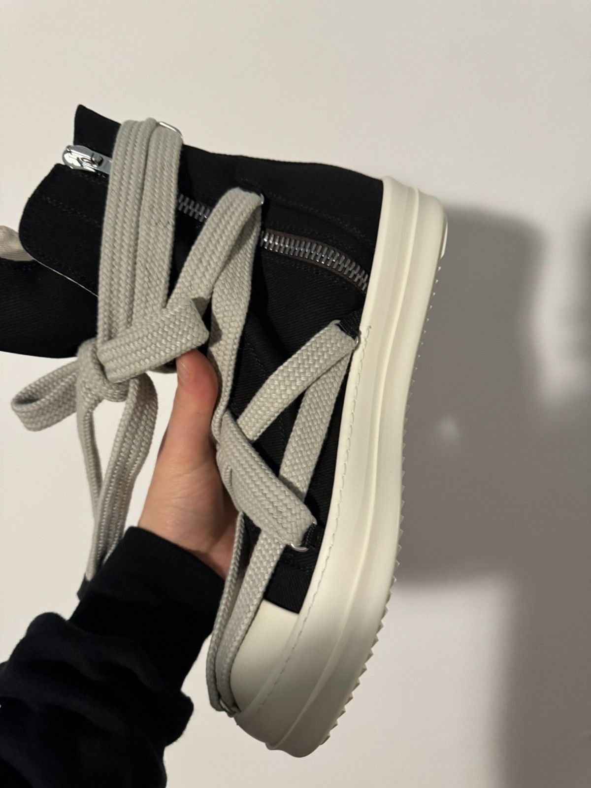 image of Rick Owens Drkshdw High Top Jumbo Lace Hexagram Sneakers in Black, Men's (Size 8)