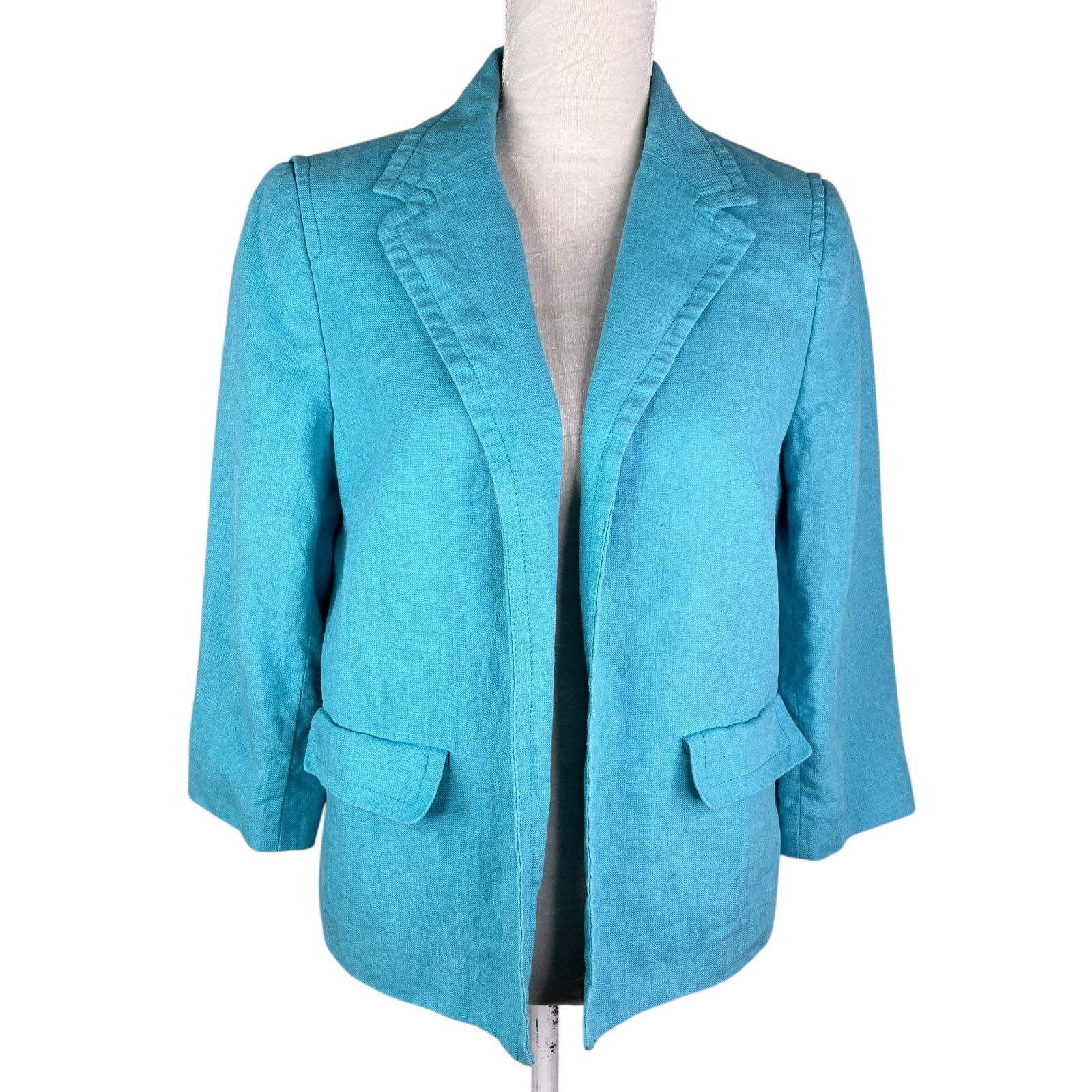 Other Talbots Linen Blazer 10 Turquoise Lined Pockets Open Classic Size L / US 10 / IT 46 - 1 Thumbnail