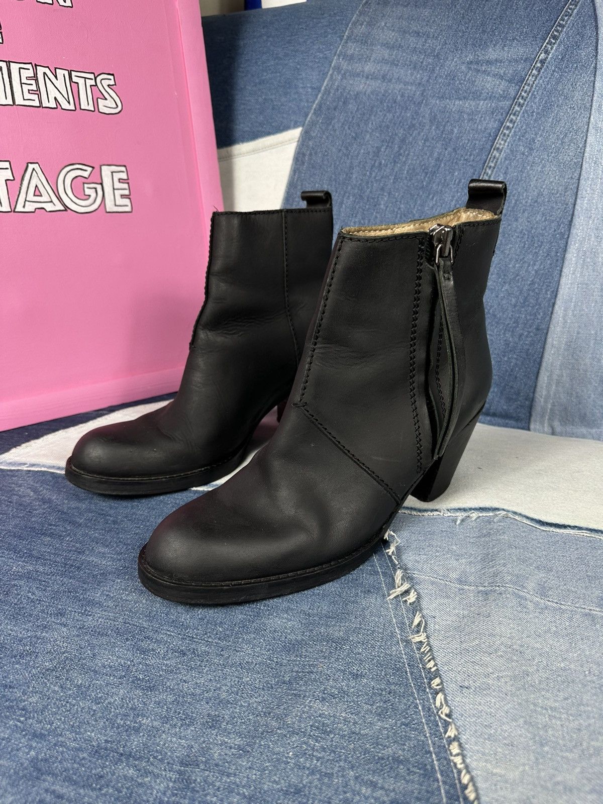 Acne Studios Acne Studios Leather Pistol Black Block Heels Ankle Boots Size US 10 / IT 40 - 1 Thumbnail
