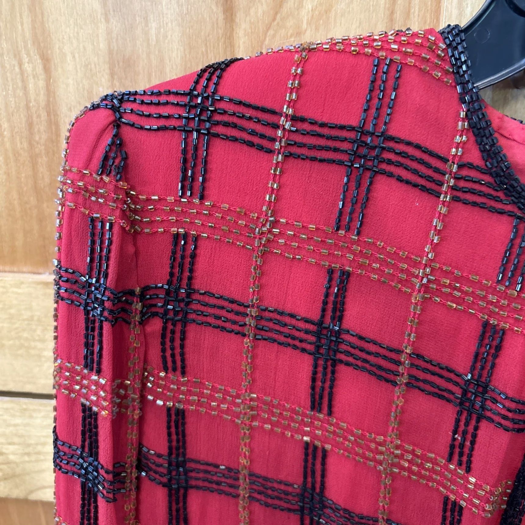 Vintage VINTAGE Papell Boutique Silk Long Sleeve Jacket Beaded Red Black Lined S Size S / US 4 / IT 40 - 6 Thumbnail