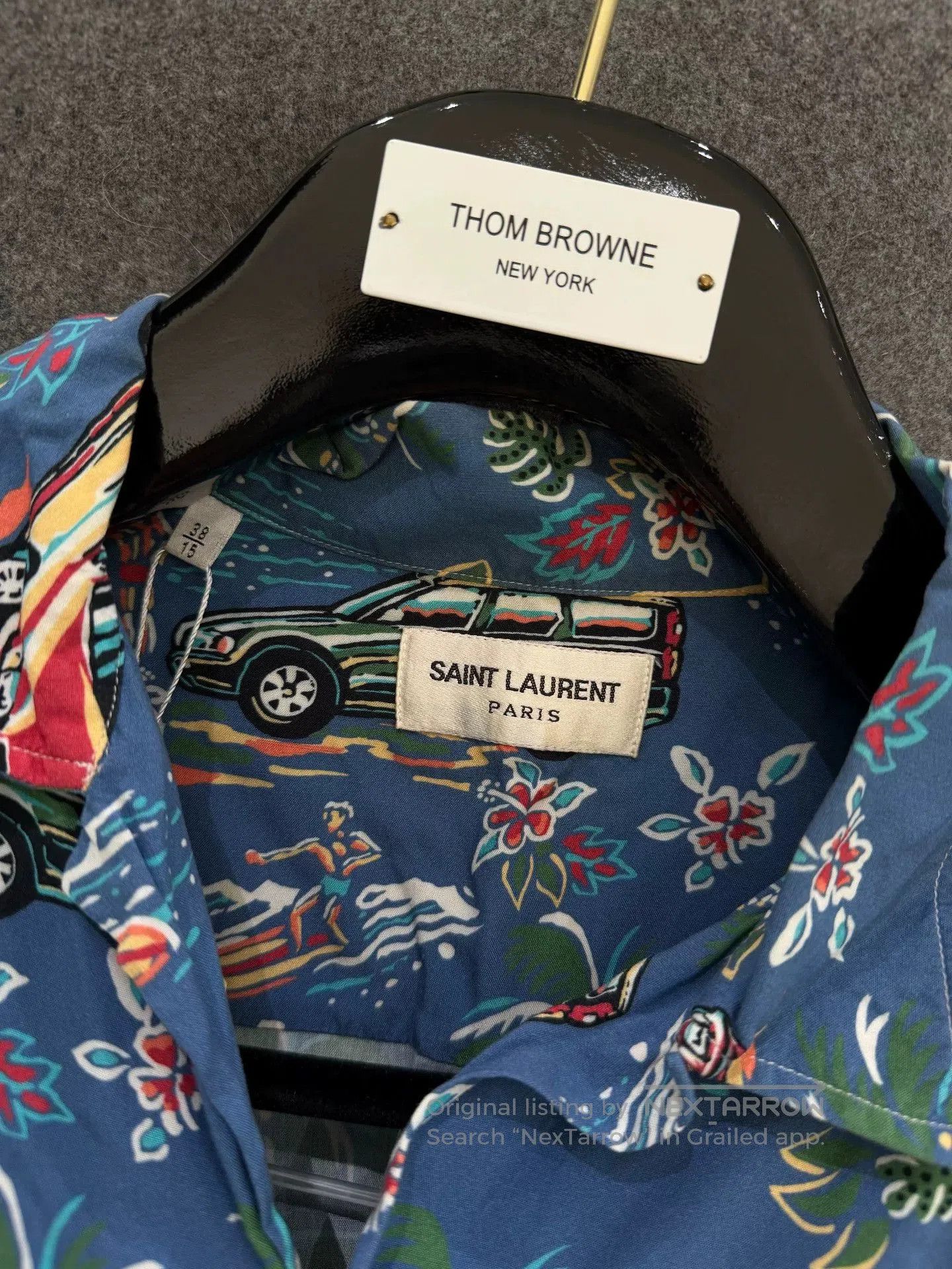 Saint Laurent Paris Saint Laurent Blue Palm Tree Print Shirt. Size US M / EU 48-50 / 2 - 4 Thumbnail