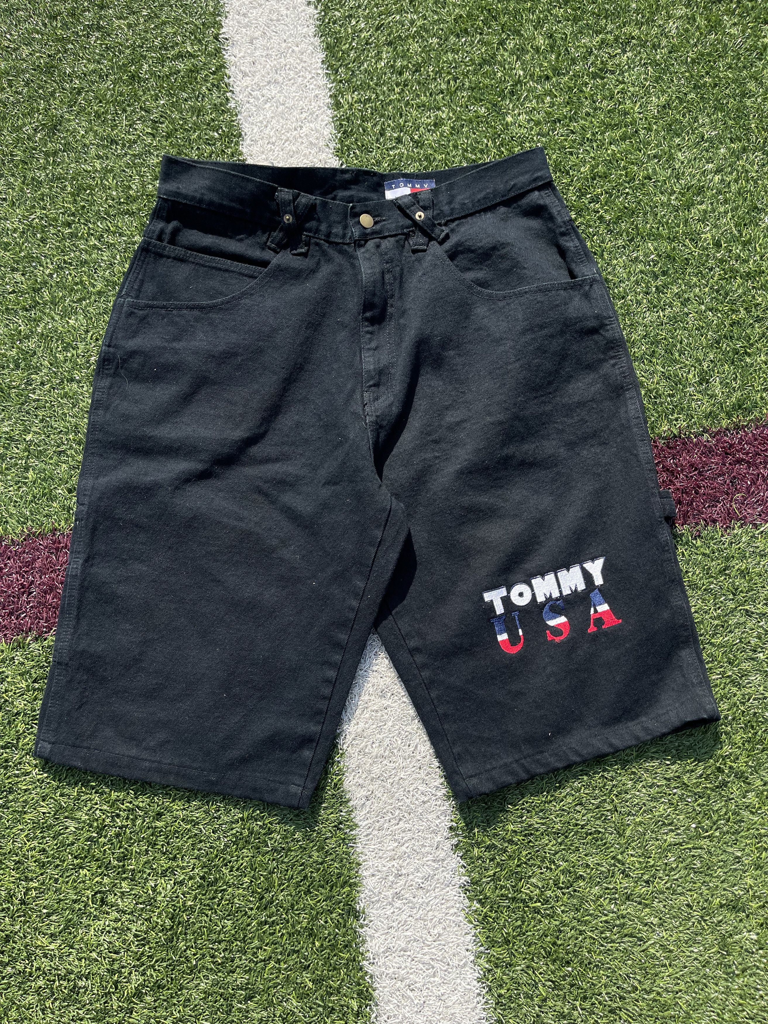 image of Tommy Hilfiger 90's Vintage Black Denim Jorts Jean Shorts, Men's (Size 36)