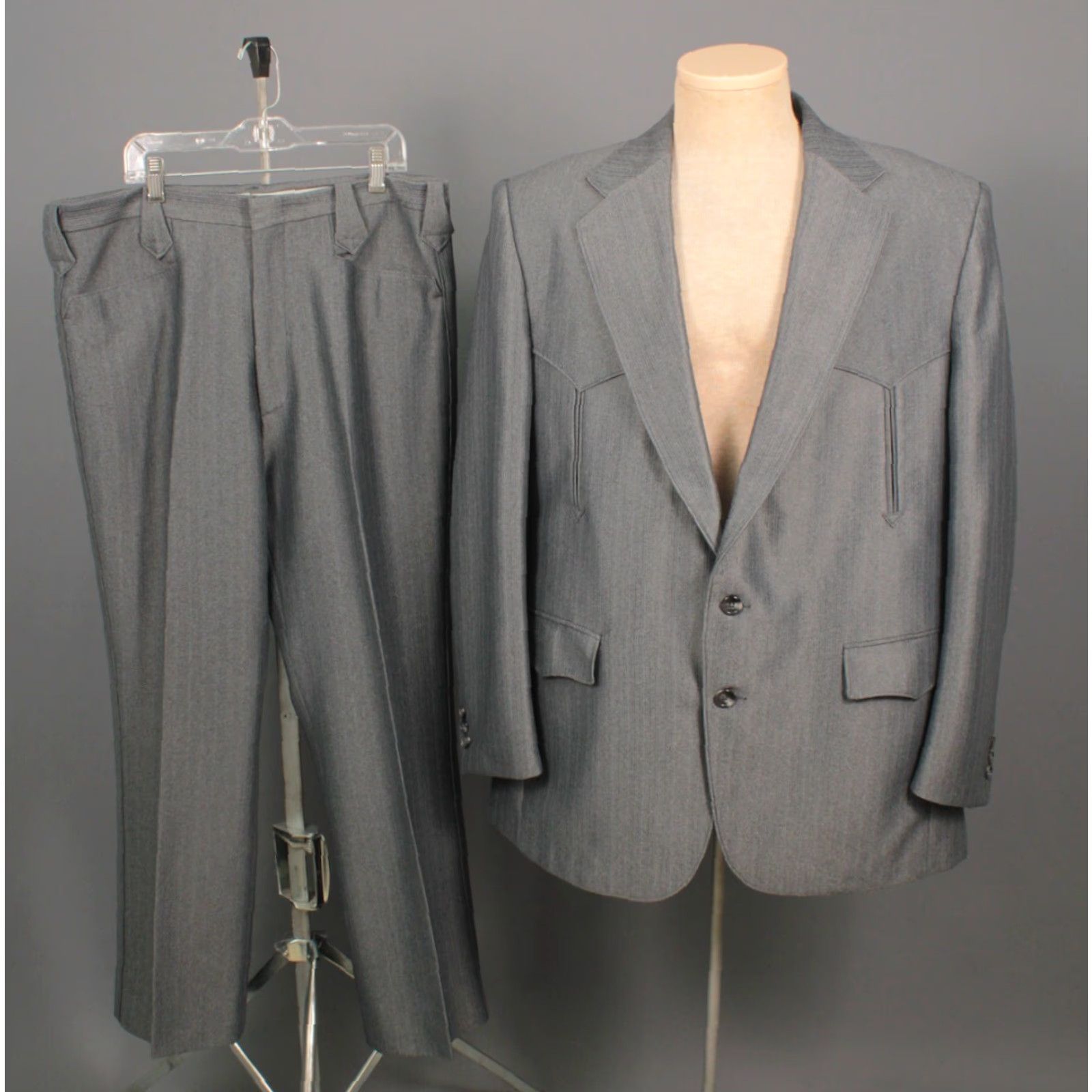 Vintage VINTAGE Pagano Western Leisure Suit Jacket Main Selling Point Shirt Mens 70s 46 XL Gray Polyester 36x28 49-inch Chest 70s Vintage Theme Mens Size 36R - 2 Thumbnail