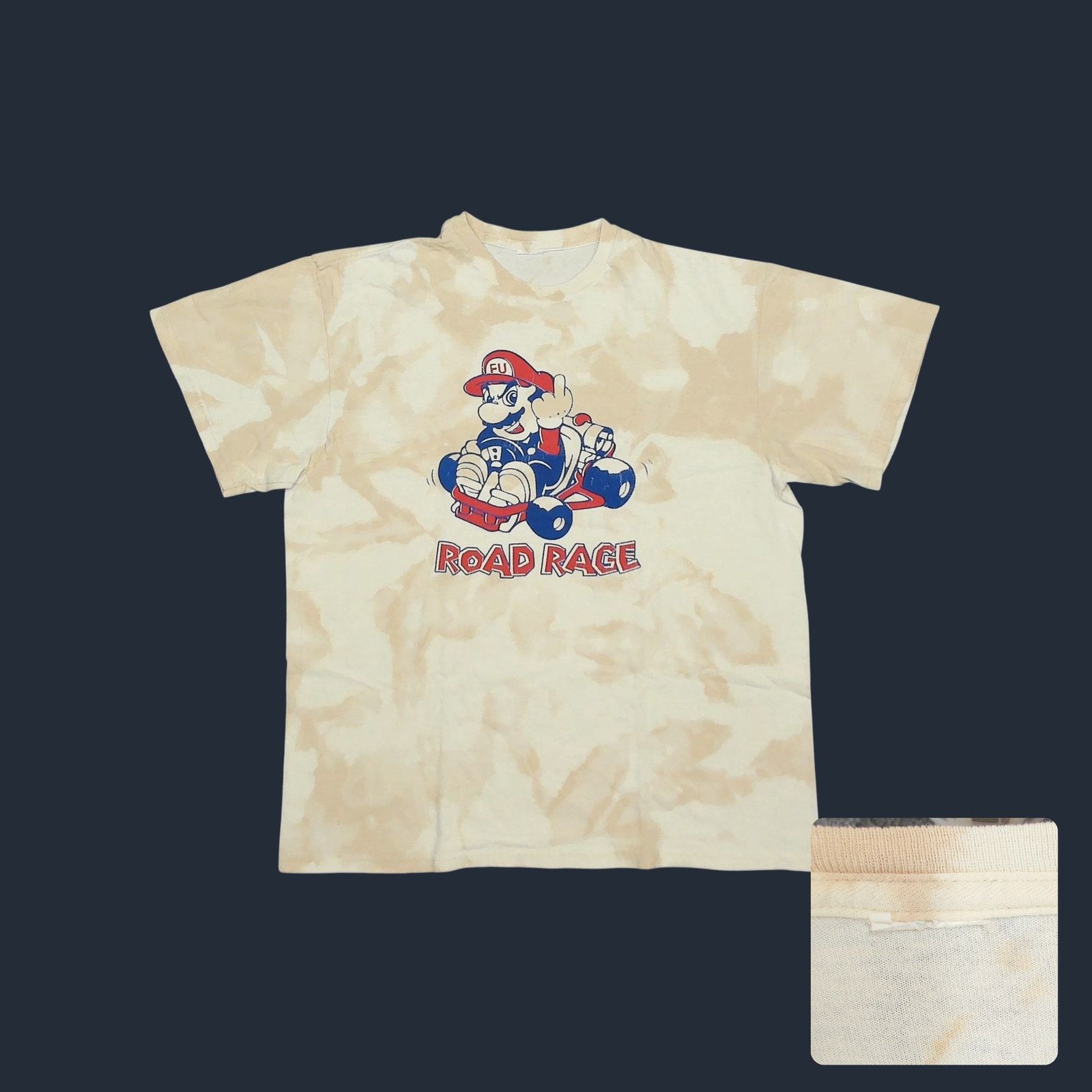 Vintage VTG Y2K "Road Rage" Mario Parody Bleach Wash Tee (Boxy) Size US L / EU 52-54 / 3 - 1 Thumbnail