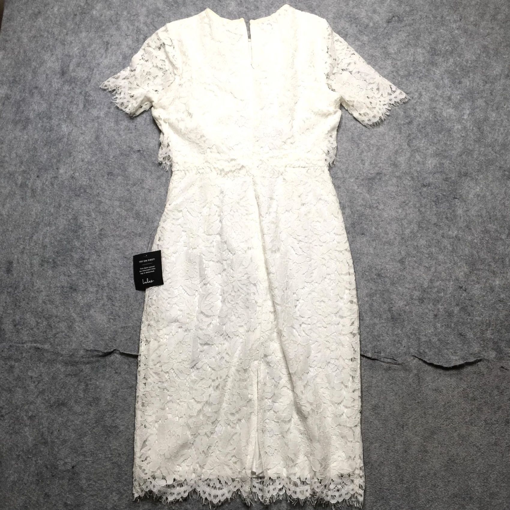 Lulus Lulus Dress Womens Small White Lace Sheath Midi Short Sleeve Wedding Party Size 28" / US 6 / IT 42 - 7 Thumbnail