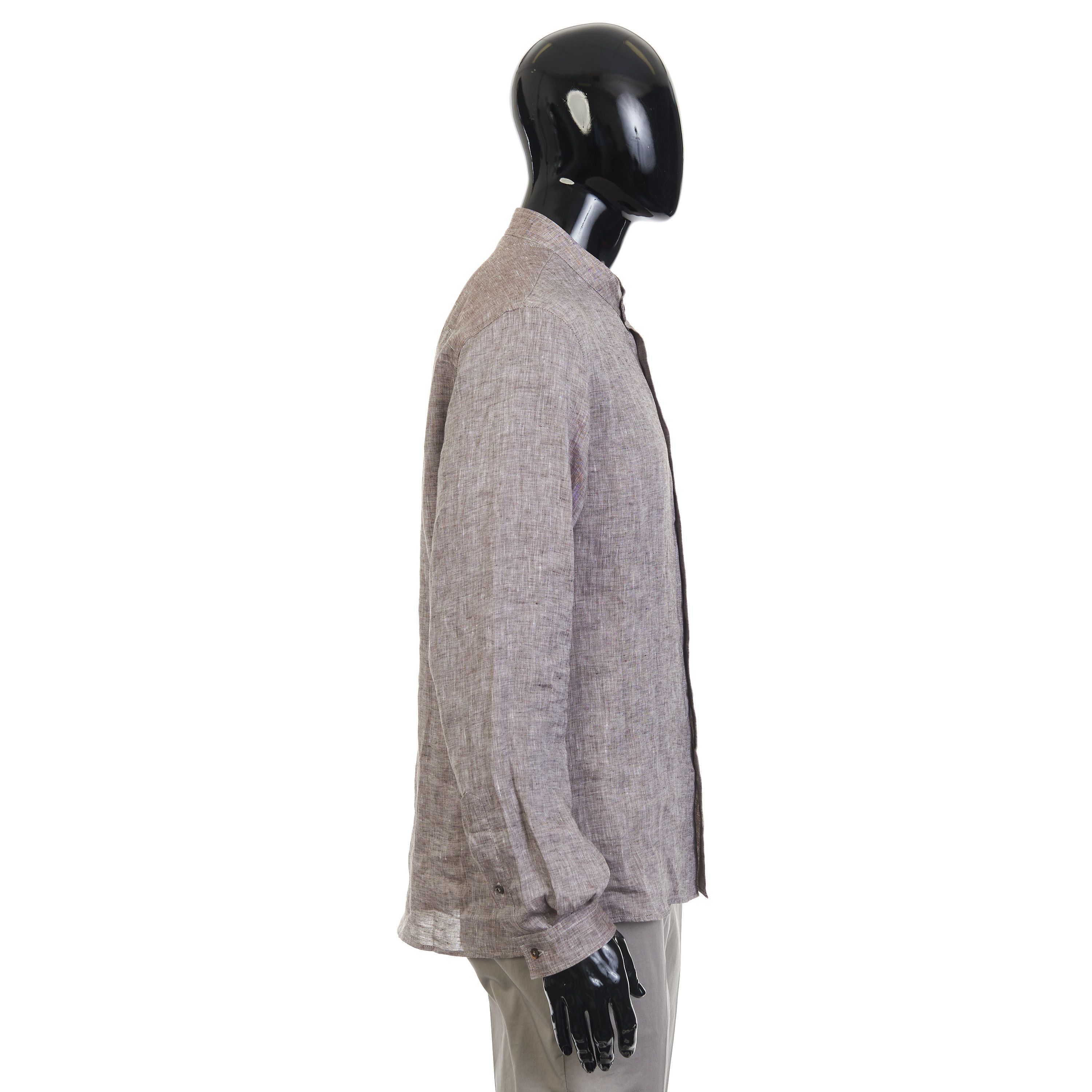 Brunello Cucinelli Brown Linen Shirt - Mandarin Collar, Easy Fit Size US S / EU 44-46 / 1 - 7 Thumbnail