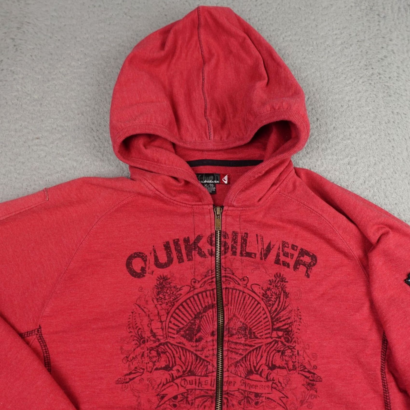 Quiksilver Quiksilver Hoodie Mens XL Red Full Zip Graphic Sweatshirt Tigers Patch Surf Y2K 90s Grunge Size US XL / EU 56 / 4 - 3 Thumbnail